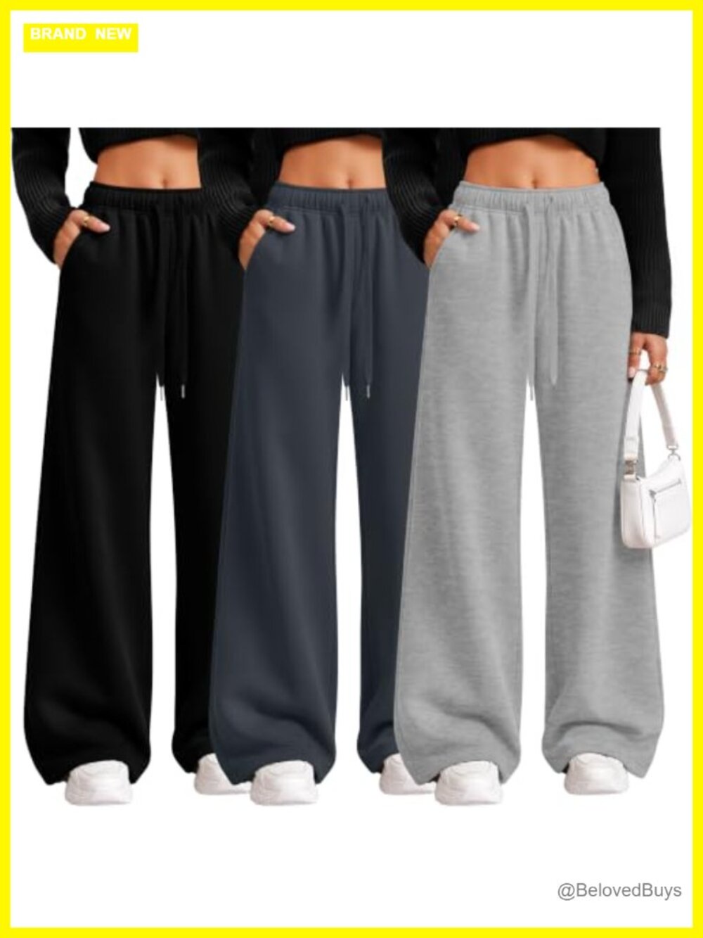 Women's Wide Leg Sweatpants 3 Pack Straight Jogger Pants Drawstring Pockets